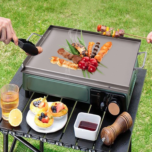 58x40cm Grillplatte Edelstahl BBQ Grillaufsatz Grill Plancha Bratplatte Griddle