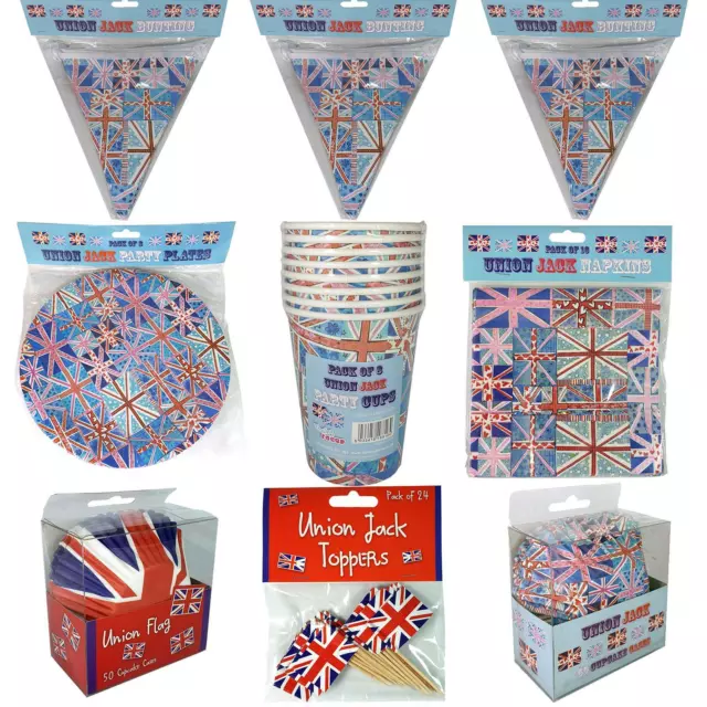 Union Jack Party Table Ware Cups Plates Napkin Bunting King's Coronation Party