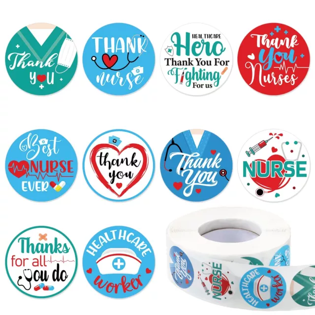 1000 Pcs Nurse Thank You Labels Healthcare Workers Roll Stickers Labels Round...