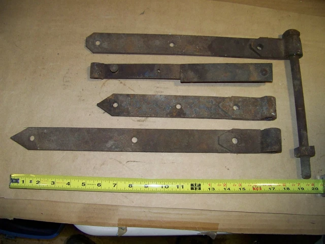 Primitive Antique Hand Forged Iron Barn Door Strap Hinge Gate Architectural Lot