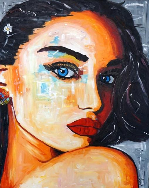 LARGE ORIGINAL OIL painting with certificate beautiful woman hand ...