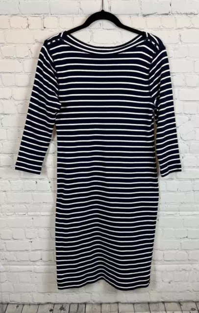 RALPH LAUREN LAUREN JEANS CO. cotton blue white striped knit bodycon dress S