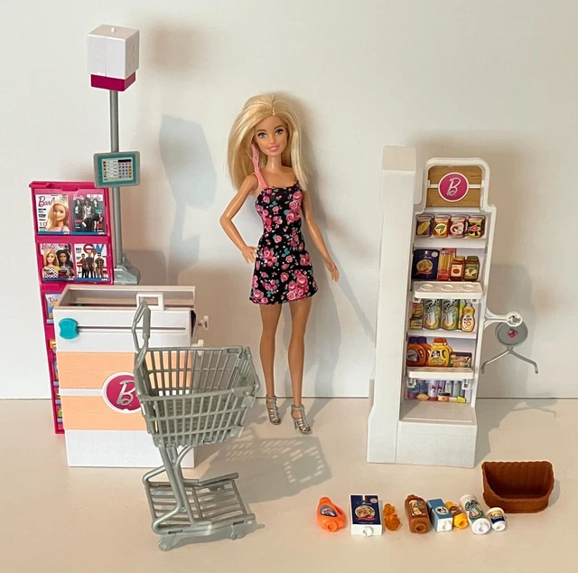 BARBIE SUPERMARKET GROCERY Store Playset with Doll Grocery Cart