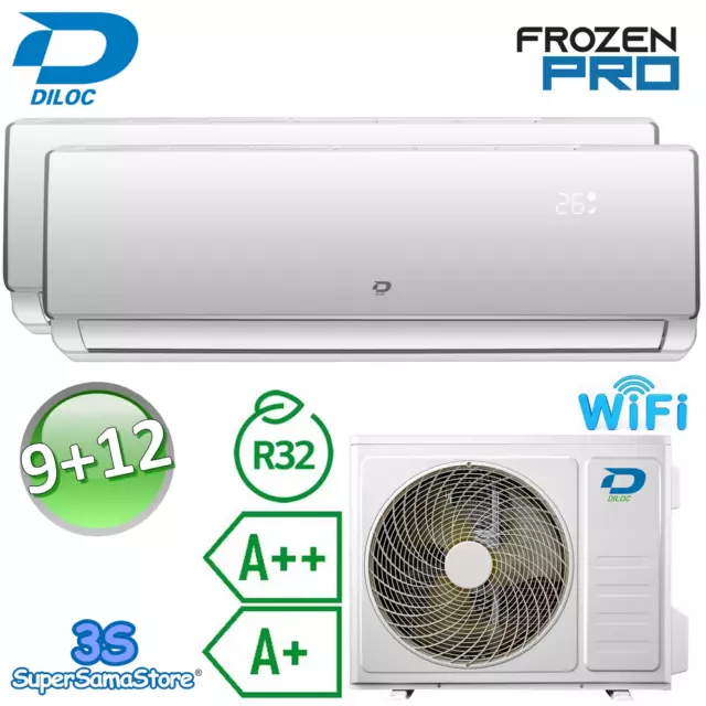 3S Climatiseur Dual Split 9000+12000 Btu R32 A++/A+ Diloc Frozen Pro - Wifi