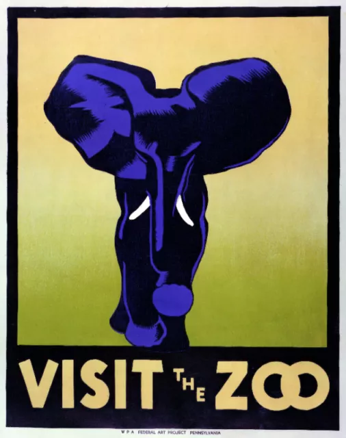 Vintage POSTER.Home wall.Elephant.Visit Zoo.Interior Art Wall Decor.1117
