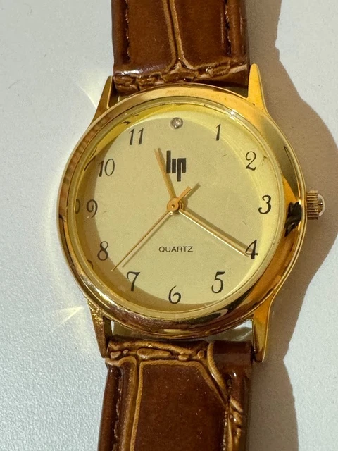Montre Bracelet Femme Bayard Vintage, Quartz, Boîtier Plaqué Or Et Bracelet Cuir