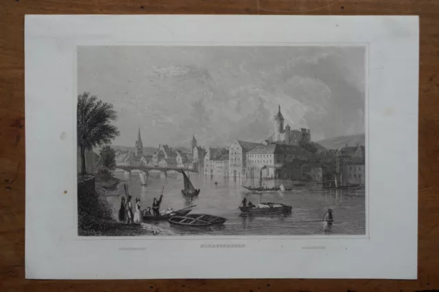 Schaffhausen - General View - Original Engraving Mid-19Th Century - Swiss