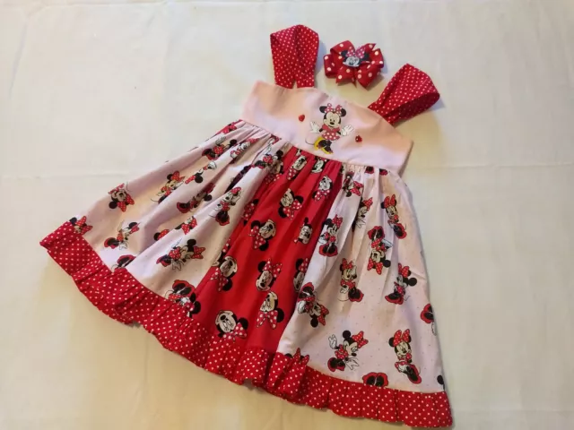 Minnie Mouse Pink & Red NEW BOUTIQUE Twirl Dress with matching Hairbow