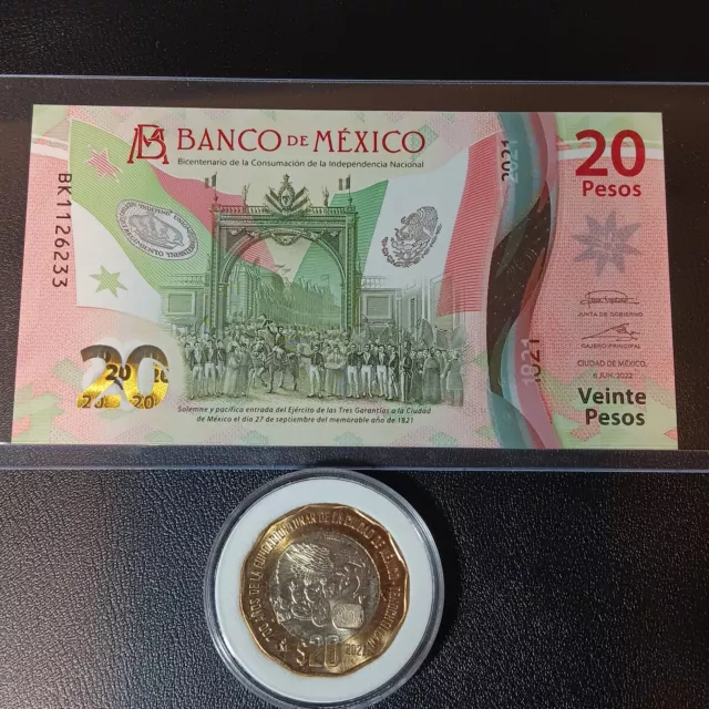 20 Pesos  Mexico Note And 20 Pesos Conmemorativa Moneda Free Shipping