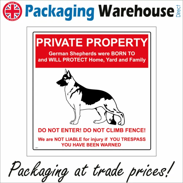 Se017 Private Property Sign No Trespassing Guard Attack Canine German Shepherd
