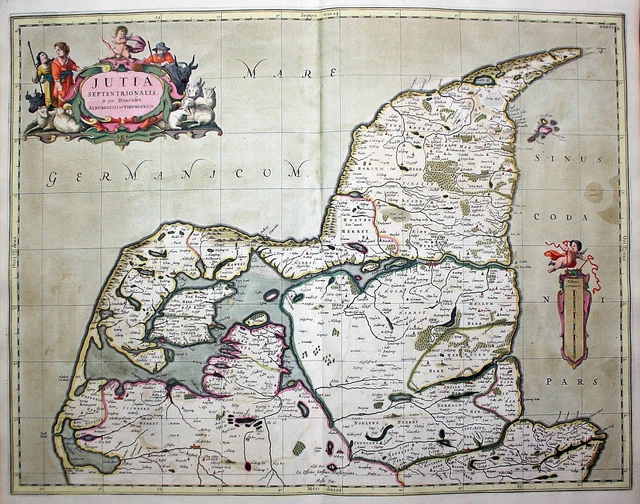 Jutland Danmark Danimarca Janssonius Pitt Mappa Kort 1680