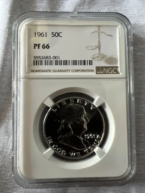1961 NGC PF66 PROOF FRANKLIN HALF DOLLAR 50c 90% SILVER Brown Label