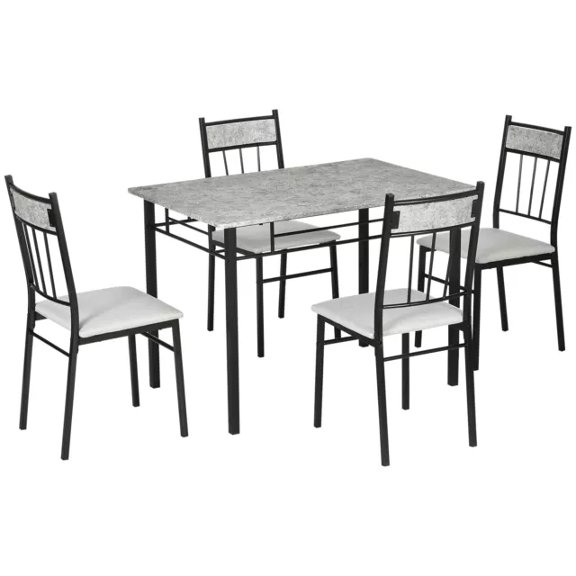 HOMCOM Set Tavolo e Sedie 5pz per Soggiorno Sala da Pranzo e Cucina Nero Grigio