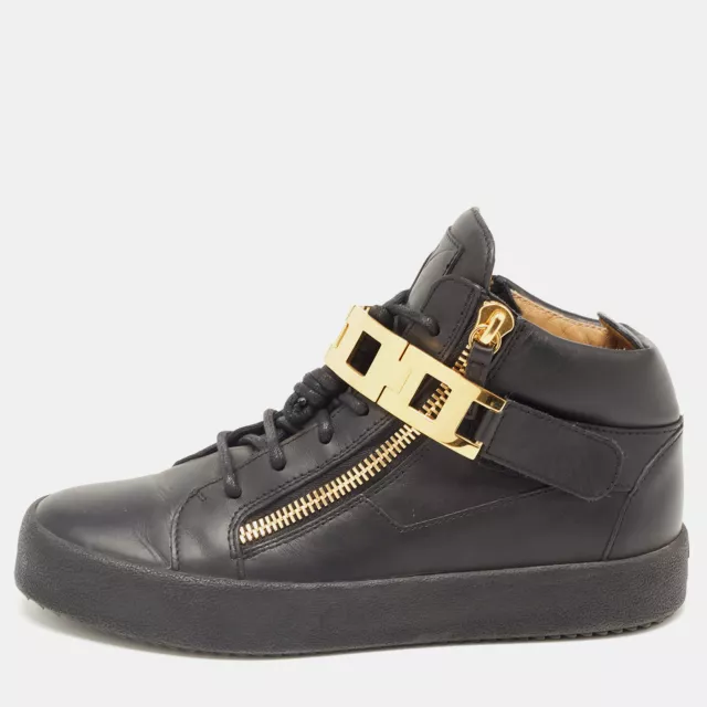 Giuseppe Zanotti Black Leather High Top Sneakers Size 40