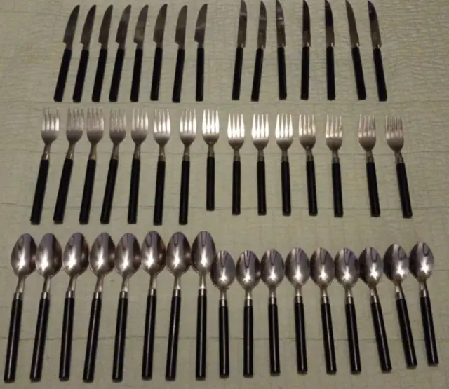Lot Of 47 Totally Today Stainless Black Plastic Handle Flatware Set Lot
