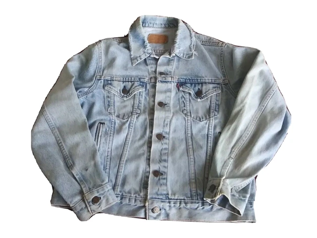 Vintage Levis Blue Denim Trucker Jacket Distressed Stone Wash 42 R 70506-0214