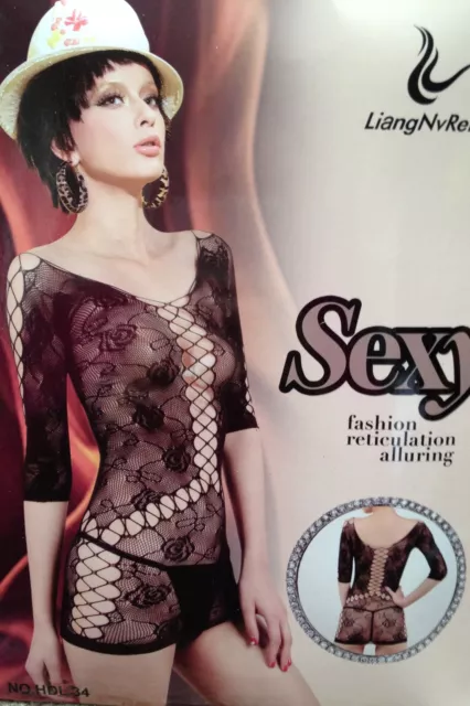 black fishnet open crotch crotchless dress bodystocking sexy lingerie fancydress