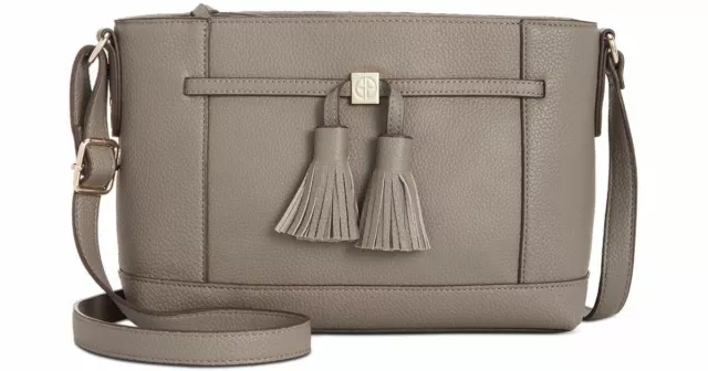 Giani Bernini Crossbody Shoulder-Bag Pebble Leather Tassel Grey Zip Phone Pocket