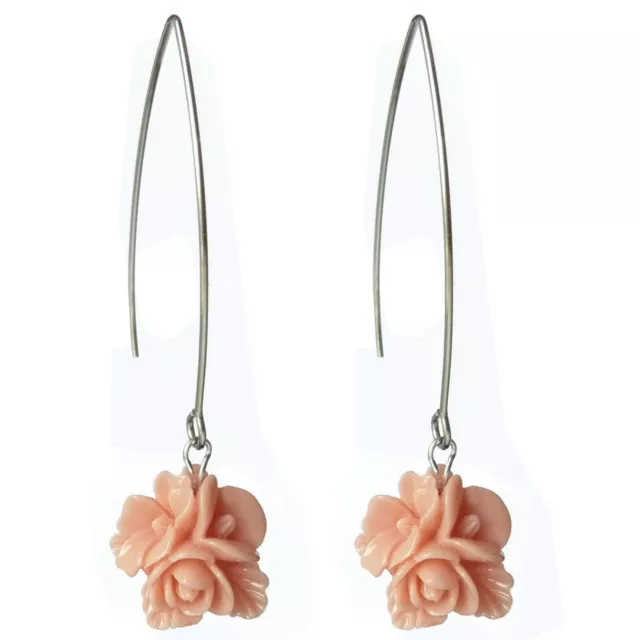 Boucles d'oreilles pendantes longues fleurs ultra légères jaune rose vert noir