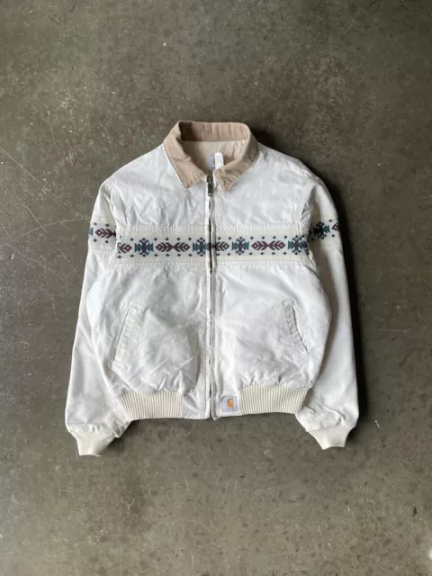 Vintage 90s Carhartt Aztec Cream/White Southwest Navajo Zip Lined Jacket XL