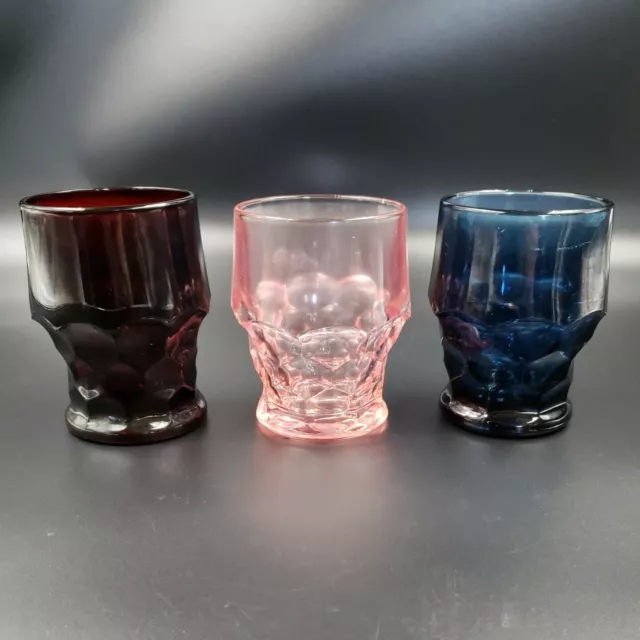 Vtg Viking Georgian Honeycomb Glasses Tumbler Lot of 3 Pink Cobalt Blue Ruby Red