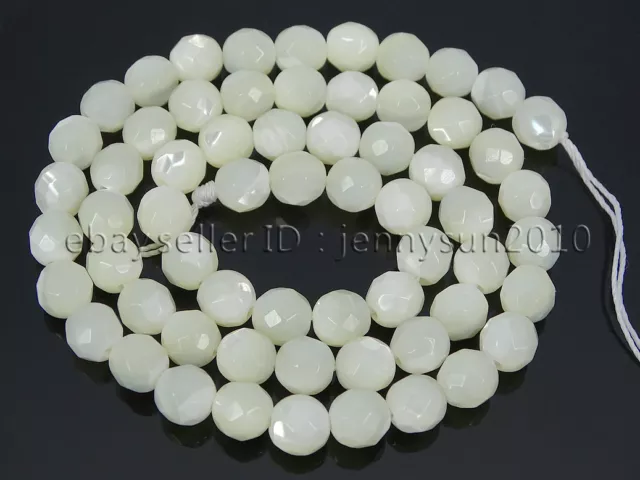 Natural White Mother Of Pearl MOP Shell Faceted Round Beads 15'' 4mm 6mm 8mm