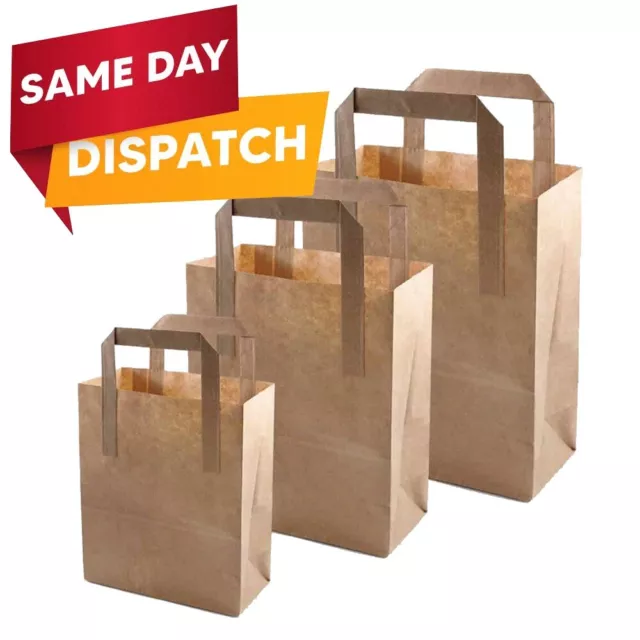 100 x Brown Paper Bags with Handles for Food & Vegetables 10 in x 12 in x 5.5 in