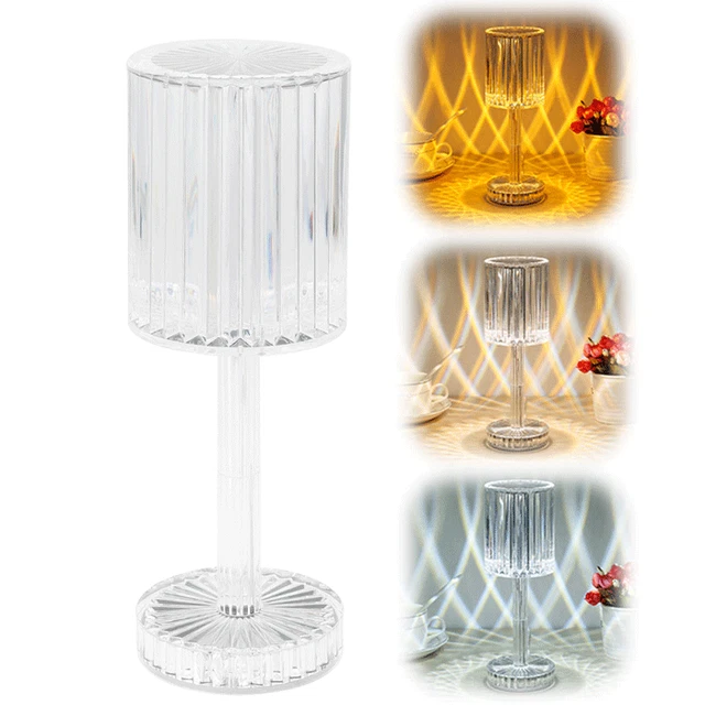 Lampada Tavolo Led Ricaricabile 3 Tonalita' Di Luce Effetto Cristallo Touch