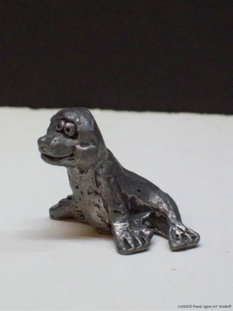 Vintage Baby Seal Figurine Smal Sitting Pup Happy Comic Metal Miniature Figure