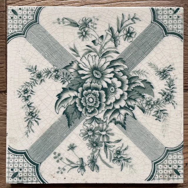 set of 4  Six Inch Square Victorian Floral Tiles C1900 reclaimed 4