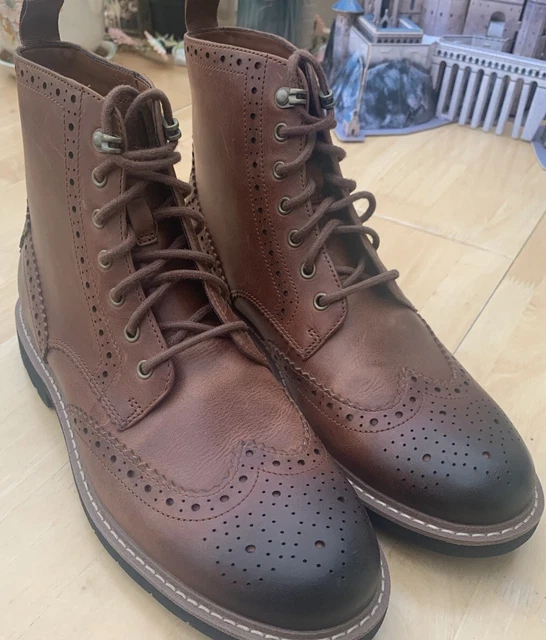 CLARKS LORD Men’s Dark Tan Leather Boots Uk Size 6.5 G EU 40 £