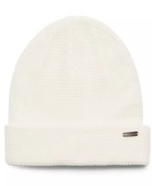 NEW Steve Madden Waffle Knit Beanie Off White W Logo, One Size