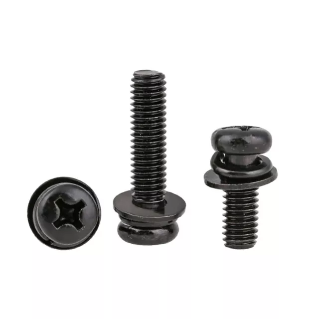 Phillips Pan Head Machine Screws Sping/Flat Washer Sems Screw Black Zinc Plated