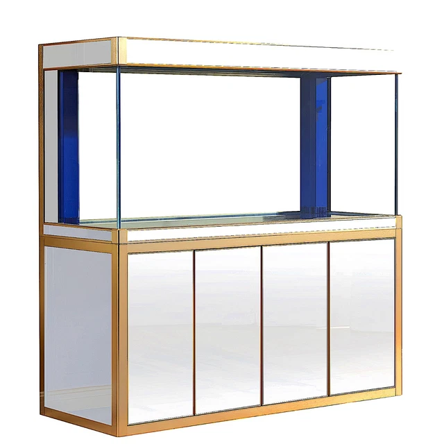 250 Gallon Fish Tank Premium Tempered Transparent Glass White with Gold Trim