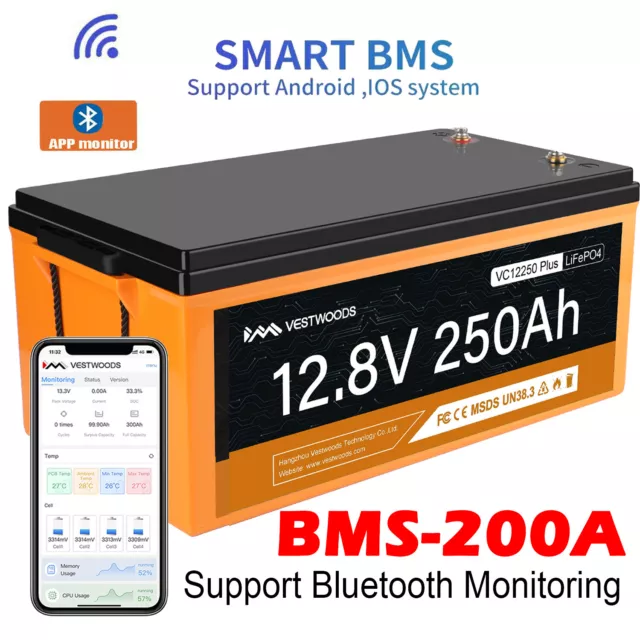 12V 250Ah LiFePO4 Lithium Bluetooth Battery for RV Solar Marine EV Low Temp Cut
