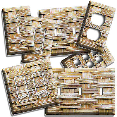 Beige Bamboo Wicker Style Light Switch Outlet Wall Plates Kitchen Bathroom Decor