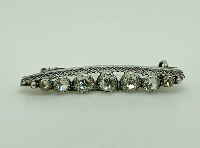 Antique Victorian Sterling Silver Graduated Glass Paste Line Brooch