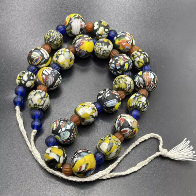 Unique Ancient Roman Mosaic Glass Beads Strand Necklace