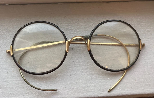 Vintage Gold Wire Rim Round Bifocal Eyeglasses Saddle Bridge *READ* Bin#RF
