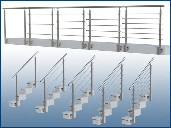 Edelstahl Geländer Handlauf Balkon Treppen Bausatz V2A Seitenmontage Set Garten