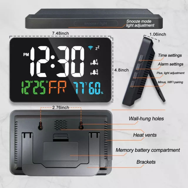 Digital LED Large Display WIFI Wall Alarm Clock With Temperature Humidity Date 3