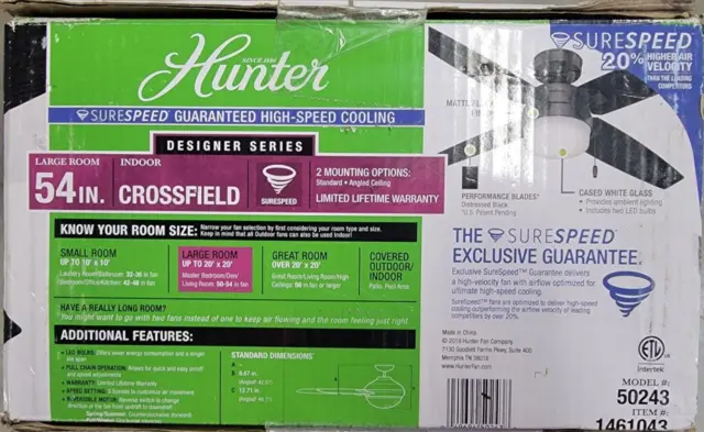 Hunter Fan 54 in Distressed Black Crossfield Indoor Ceiling Fan w LED Lights Kit 2