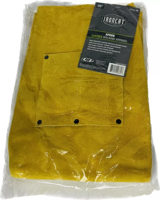 IronCat Leather Work Apron W/Chest Pockets 36” X 24” Heavy Duty Welding Apron