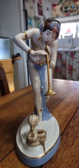 Nearly Nude Porcelain "Dancer with a Snake", Royal Dux, Bohemia, 1920s - 1930s