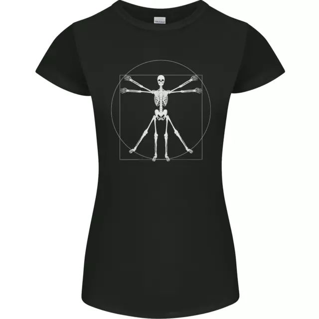 T-shirt Vitruvian Skeleton Halloween Skull divertente da donna Petite Cut