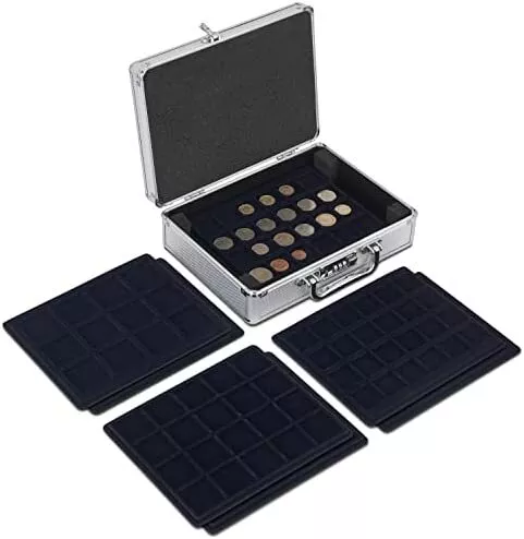 MATANA - Premium Aluminium Lockable Coin Collectors Gift Storage Case with 6 Tr