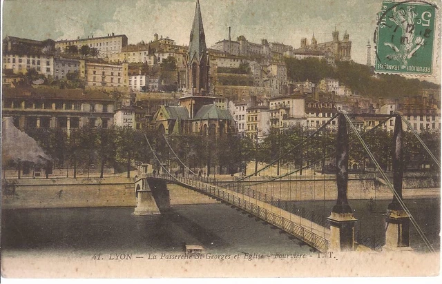 CPA 69 LYON.LA PASSERELLE ST GEORGES. EGLISE. T.T N°41. ECRITE EN 1914 (ref 52)