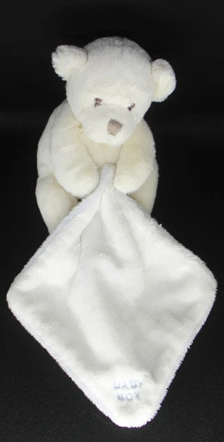 Doudou Peluche Ours Ecru Mouchoir Blanc Bleu Baby Boy 23Cm  Buskowski Etat Neuf