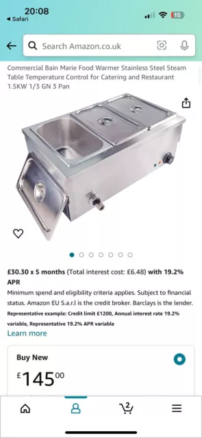 1/3 Pan Bain Marie Electric Stainless Steel Wet Well  Sauce Food Warmer 1500W