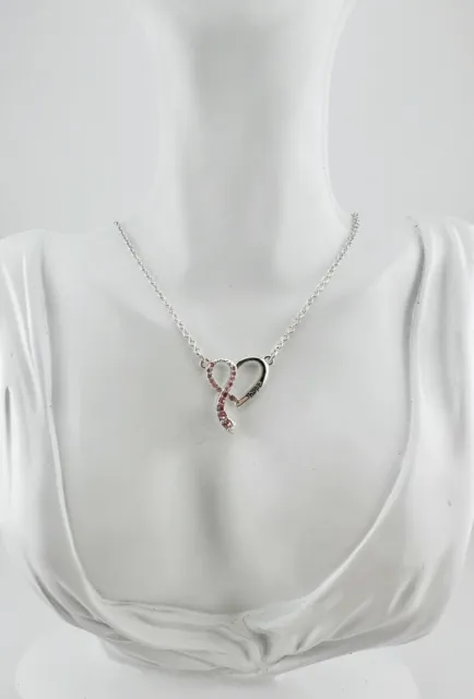 19" Signed NRQ Silver Tone Breast Cancer Awareness "Hope" Necklace 100% Donated